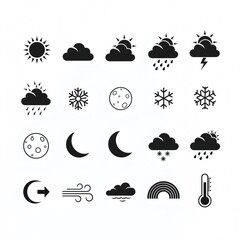 Set of outlined weather icons for forecast and climate