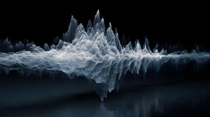 A 3D data visualization of a waveform as a mountain range, a concept for scientific analysis, soundscapes, or market data
