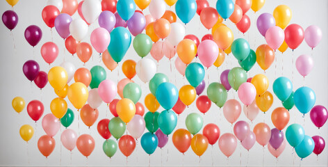 vibrant cluster of colorful balloons floating