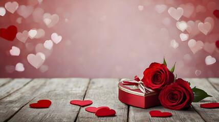valentines day background with roses and gift box