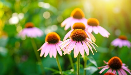 Close-up of pink coneflowers in sunlight