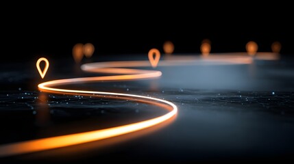 A glowing path with checkpoints, a concept for a business roadmap, customer journey, or project milestones

