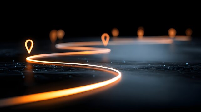 A glowing path with checkpoints, a concept for a business roadmap, customer journey, or project milestones
