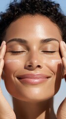 Relaxed sunscreen care in sunlight Woman enjoying skincare routine and relaxation. featuring a woman enjoying relaxed sunscreen care outdoors