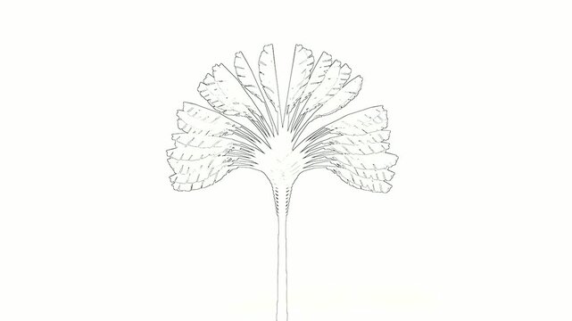 Palm Tree Line Art Sketch Animation on White Screen 

