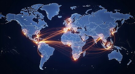 Global trade routes map with U.S. tariff links