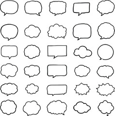 Hand-drawn speech bubbles and thought balloons, sketch vector set for dialogue, communication, and comics