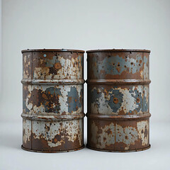 Two Rusty Metal Barrels Industrial Corrosion