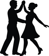 Silhouette of a couple dancing ballroom isolated on white background