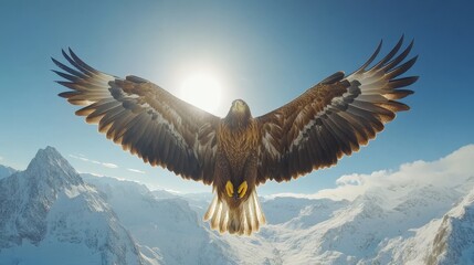 Fototapeta premium Majestic eagle soaring over snow-capped mountains (8)