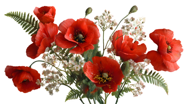 red poppies on white background