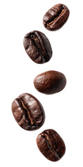 Roasted coffee beans in mid-air