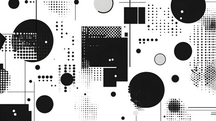 High-contrast black and white abstract composition with geometric shapes and dotted textures, clean modern design for technology or creative digital backdrops