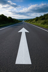 Fototapeta premium Arrow and road symbolize progress and journey toward success with bright future ahead