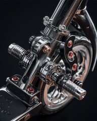 Detailed Scooter Wheel Close-up: A close-up shot captures the intricate details of a scooter's front wheel, highlighting the textures, chrome finish, and mechanical complexity of its design.