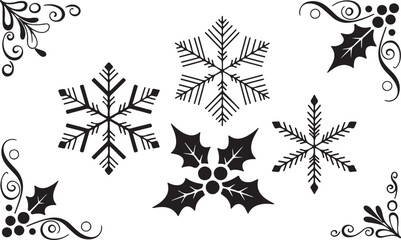 Elegant Winter Corner Design with Snowflakes, Holly Leaves, and Stars