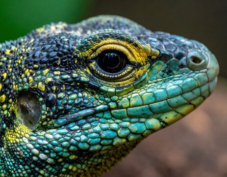 Close-up of colorful lizard head