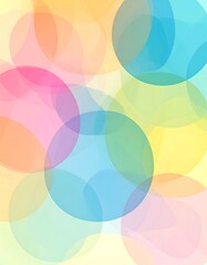 An abstract, colorful background composed of overlapping translucent circles in soft pastel shades of pink, orange, yellow, green, blue, and purple.