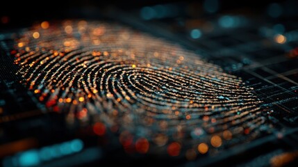 Digital Fingerprint Abstract Design with Glowing Particles