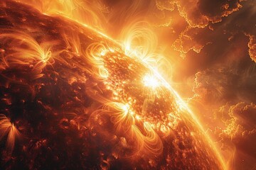Fiery sun surrounded by dynamic solar flares and glowing corona illustrating beauty of our star in highdefinition detail