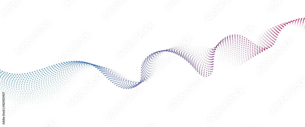 Poster flowing dot wave halftone gradient pattern on transparent background