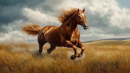 Obraz premium Majestic horse galloping through golden grassland (2)