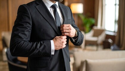 Close-up of a man in a black suit