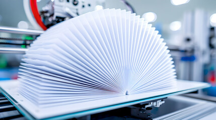A 3D printer creates a fan-like stack of paper, with each sheet fanned out evenly