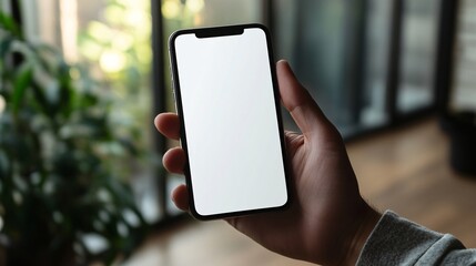 Person Holding Smartphone with Blank Screen, Closeup