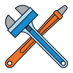 A crossed adjustable pipe wrench features a sturdy design with pivoting jaws that grip pipes securely, ideal for plumbing tasks requiring strong, adjustable clamping power.
