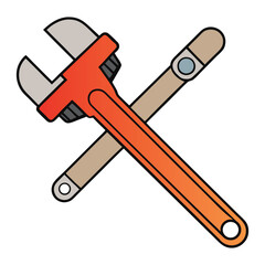 A crossed adjustable pipe wrench features a sturdy design with pivoting jaws that grip pipes securely, ideal for plumbing tasks requiring strong, adjustable clamping power.
