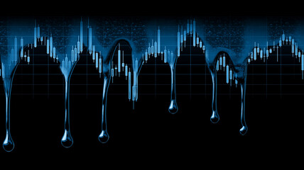 Blue technical analysis chart with dripping effect on black background, symbolizing market volatility and fluidity. image conveys sense of dynamic financial movement