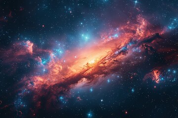 Mesmerizing cosmic landscape featuring colorful galaxy with swirling nebulae and twinkling stars in deep space