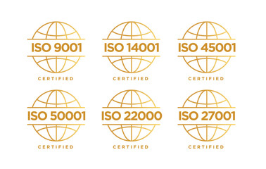 IS0 9001 14001 45001 50001 22000 27001 Certification badge gold vector illustration