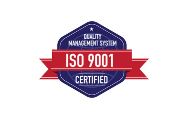 Iso 9001 occupational healh and safety management system certified vector label illustration. Standard quality symbol