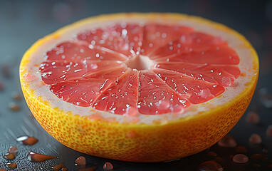close up of grapefruit on a black background