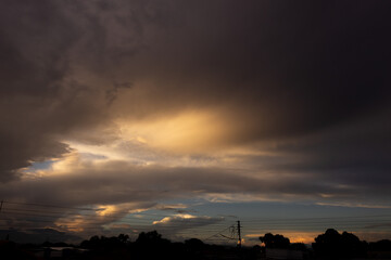 beautiful sky and clouds at sunset on the city