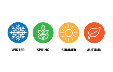 Four seasons round vector icon set - winter spring summer autumn vector illustration