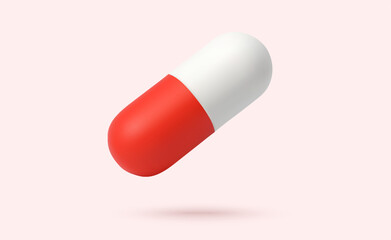 3d medical capsule, isolated on white background. Medical capsule pill icon in 3d vector illustration. Vector illustration