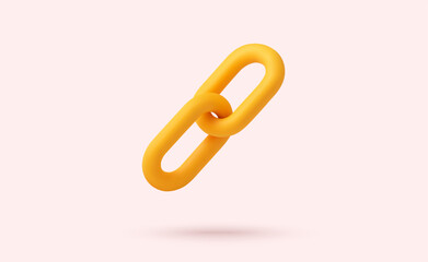 3d yellow link icon, isolated on background. Chain icon in 3d vector illustration. Vector illustration
