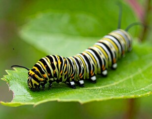 Close-up of a monarch caterpillar on a leaf (1)