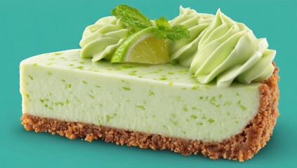 Lime cheesecake slice, mint garnish