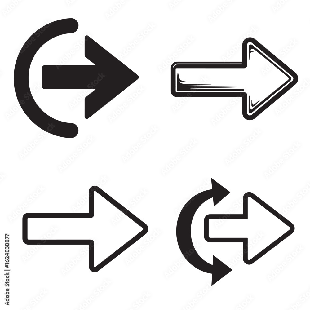 Aufkleber collection of simple black and white arrows in different styles for web design and navigation