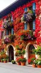 Naklejka premium Colorful Autumnal Building with Flowers