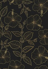 Elegant golden hibiscus flower design on dark background floral illustration