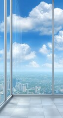 Empty room with panoramic city view