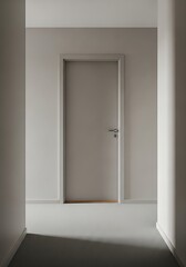 Minimalist interior featuring a closed door in a neutral color scheme hallway space