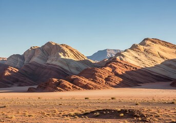 Striated Rock Formations in the Desert Landscape under a Clear Blue Sky