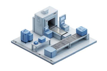 Airport luggage security scanning system, isometric view
