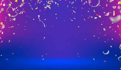 Festive Celebration Background Confetti Streamers Joyful Party Atmosphere Vibrant Purple Gradient Festivity Decoration Event Happiness Occasion Banner Design